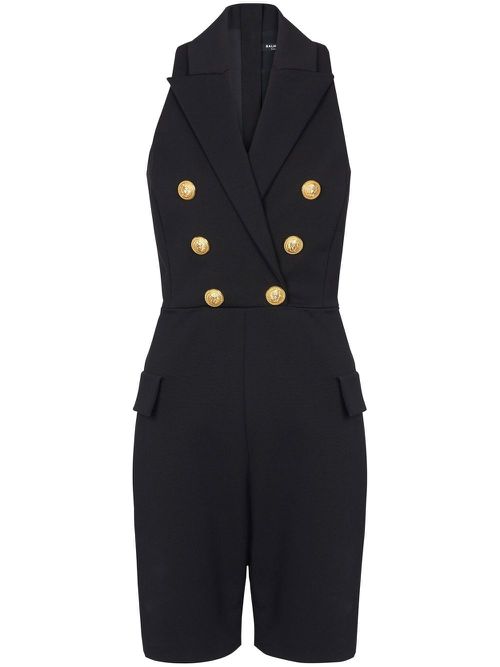 Peak-lapels double-breasted playsuit - Black