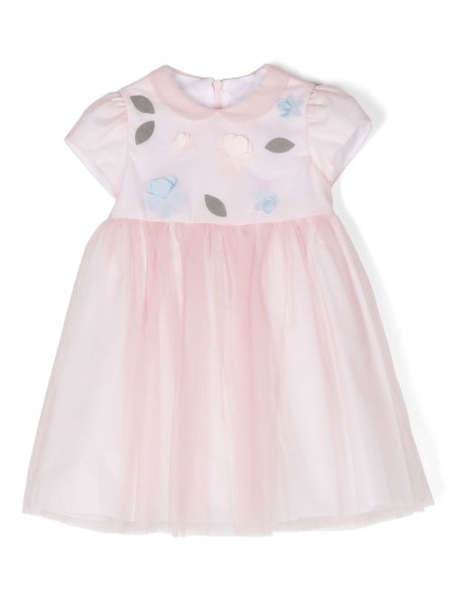 Floral-appliqué tulle dress - Pink
