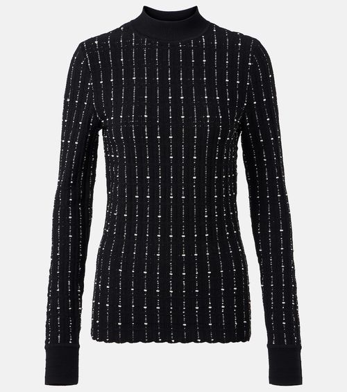 Ribbed-knit cotton-blend mockneck sweater