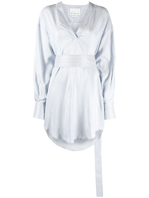 V-neck tied shirt-dress - Blue
