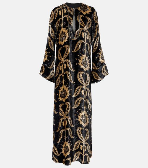 Embroidered velvet maxi dress
