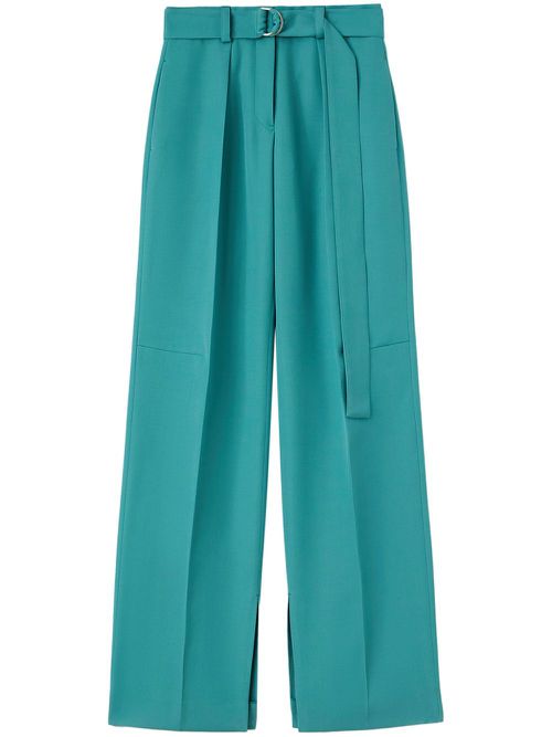 Belted wool wide-leg trousers - Blue