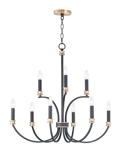 Maxim Charlton 9-Light Transitional Chandelier in Black and Antique Bra
