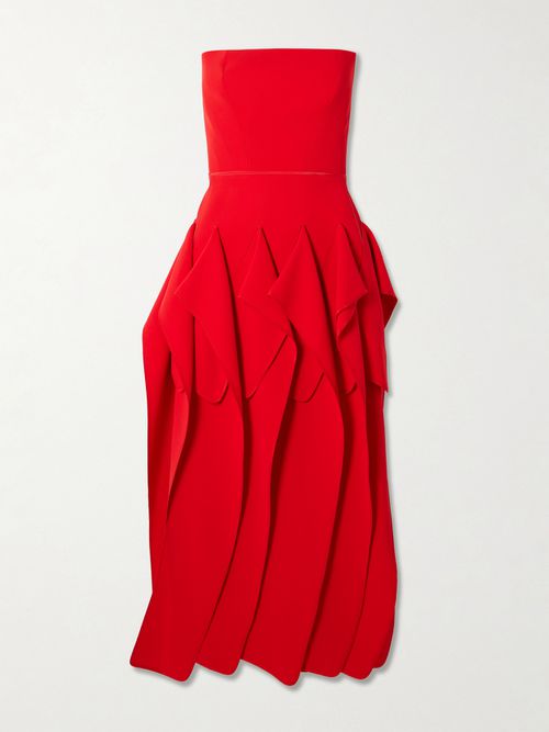 Breakout Strapless Crepe Midi Dress - Red