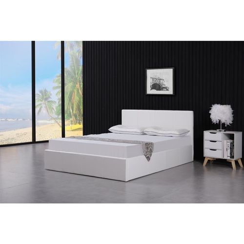 Ottoman Bed Gas Lift Storage Leather White 4ft Small Double Pine Wood Bedroom