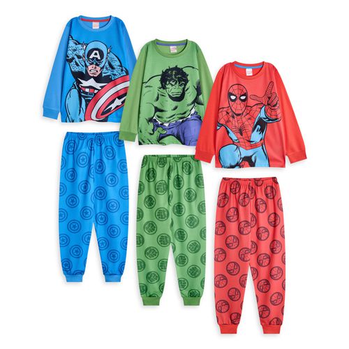 (9-10 Years) Marvel Multi-Pack of 3 Long Sleeve Long Leg Pyjama Set (Boys Multicoloured)