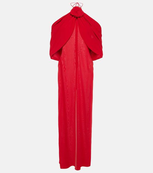 Floral-appliqué silk blend gown