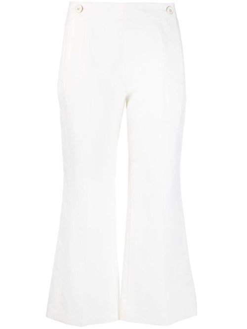 High-waisted cropped trousers - White