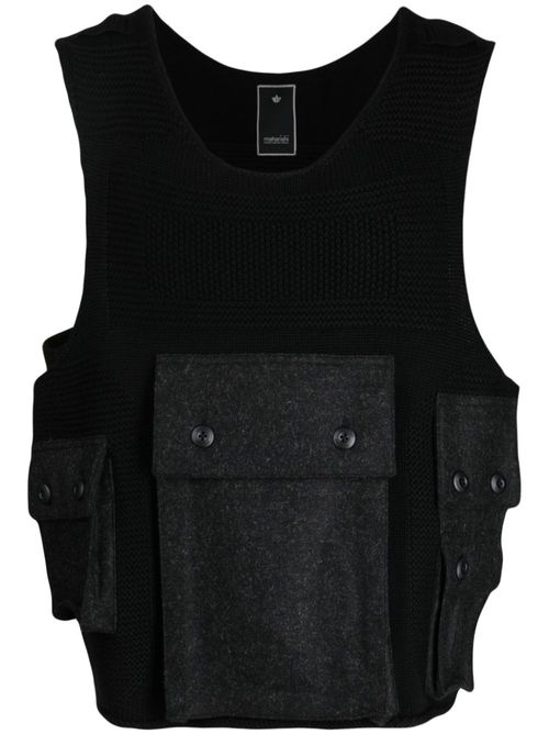 Scoop-neck merino wool vest - Black
