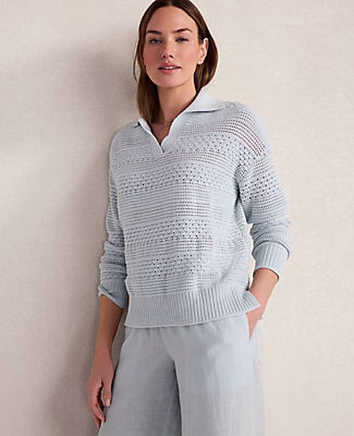 Ann Taylor Haven Well Within Cotton Mixed Stitch Johnny Collar Sweater