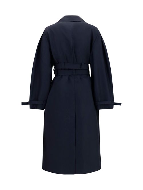 Cotton Puffed Sleeve Trench Coat — Black