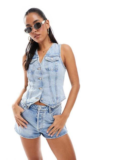 New Look denim waistcoat in mid blue