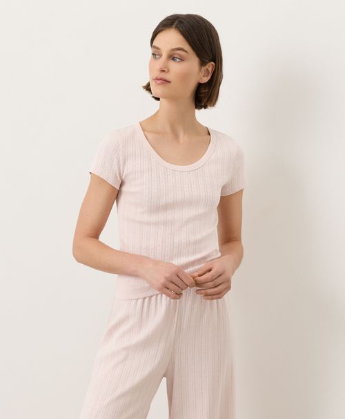 Women's Soft Pink Pointelle Scoop Neck Tee