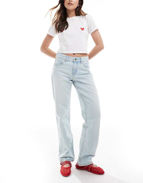 Stradivarius D03 low waisted straight leg jean in light blue wash