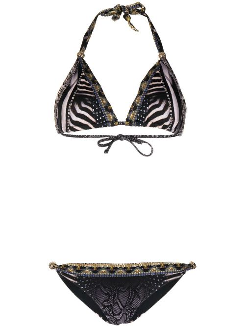 Animal-print halterneck bikini - Black