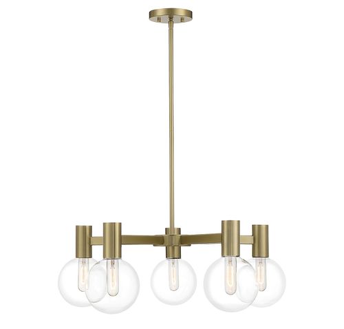 Warm Brass Five Light Chandelier from the Wright Collection