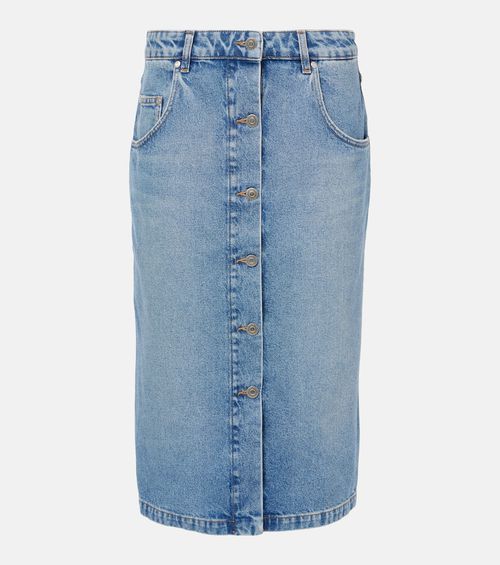 Chain-detail denim midi skirt