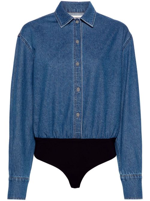 Classic-collar denim bodysuit - Blue