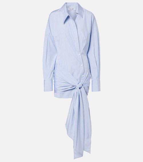 Gathered striped cotton shirt dress