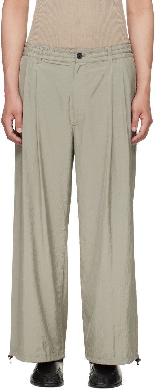 Taupe Silk Nylon 2Pleated Easy Trousers