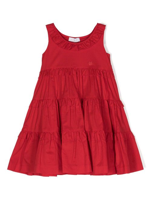 Ruffled-detailing cotton dress - Red