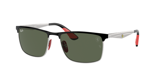 Ray-Ban Unisex Sunglass RB3726M Scuderia Ferrari Collection - Frame color: Black On Silver, Lens color: Dark Green