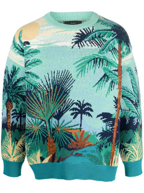Palm tree-print jumper - Blue