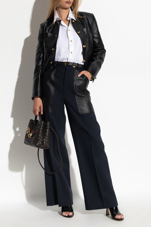 Trousers With Leather Pockets, Women's, Navy Blue