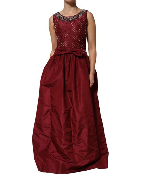 Beaded Silk Evening Gown — Red