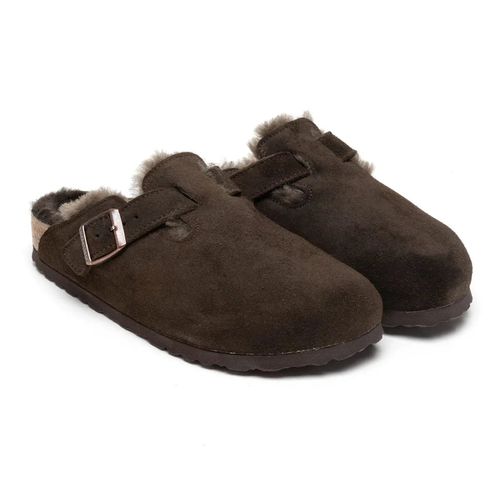 Boston Shearling Suede Leather Mocha Clogs
