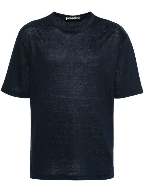 Logo-embroidered linen T-shirt - Blue