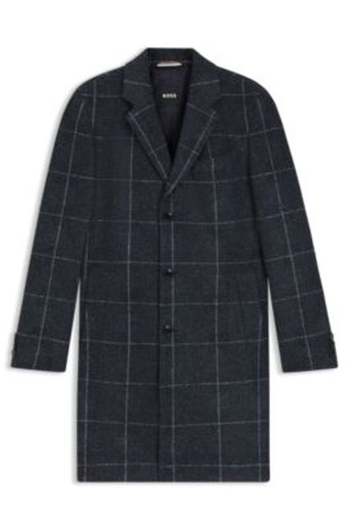 BOSS Plain-check coat in a slim fit - Dark Blue Men's Formal Coats 38R