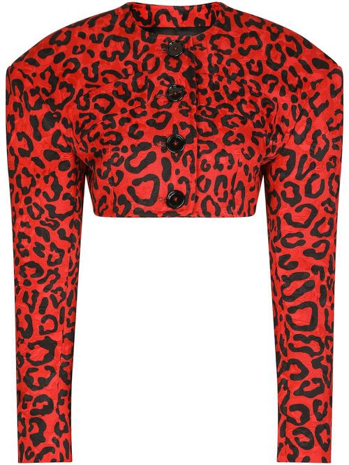 Cropped leopard-print blazer - Red