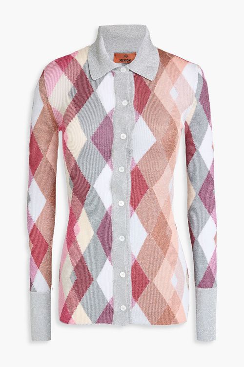 Metallic argyle intarsia-knit shirt