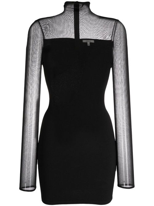 Roll-neck semi-sheer-panelled minidress - Black