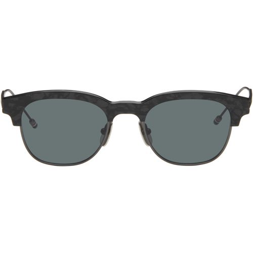 Black Acetate & Titanium Oval Sunglasses