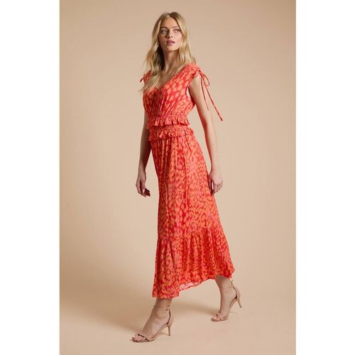 Dorothy Perkins Women's Orange Animal Tie Detail Frill Waist Maxi Dre