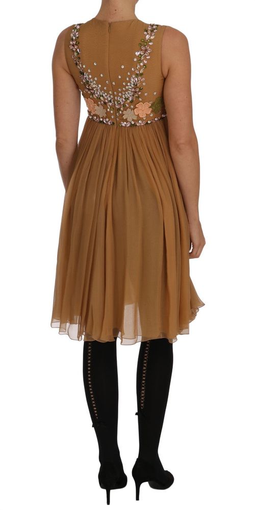 Crystal-Embellished Silk Dress — Gold