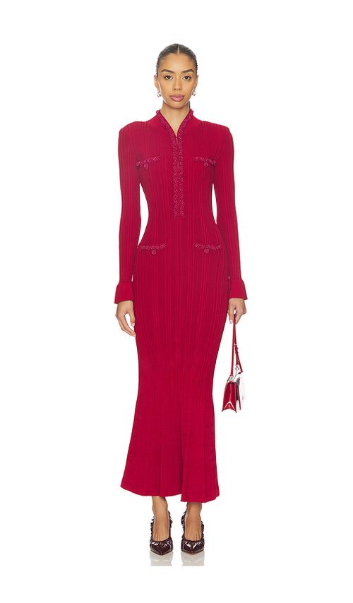 Self-portrait Red Pearl Trim Knit Midi Dress in Red. S. Also in