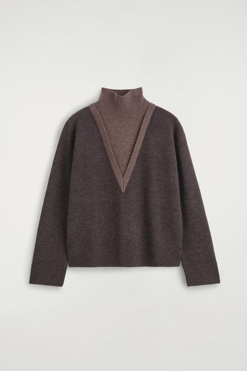 Layered Mock-Neck Merino Wool Sweater