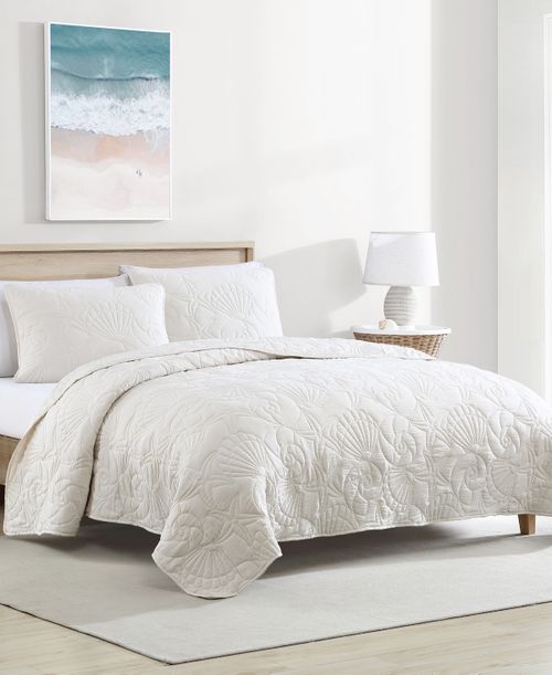 Carribbean Joe Shell Outline 3-Piece Quilt Set, Full/Queen - Ivory
