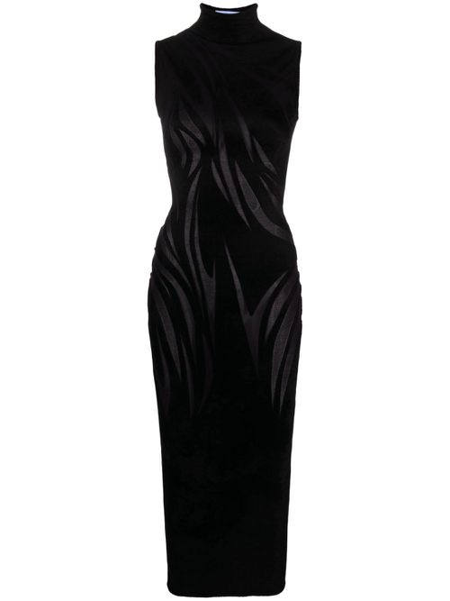 Sheer-pattern high-neck dress - Black