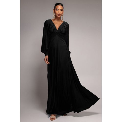 Goddiva Fully Pleated Chiffon Maxi Dress - Black