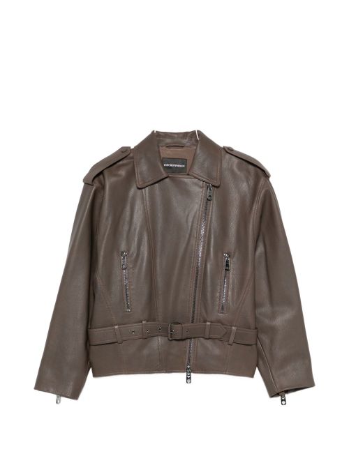 Leather Notched-Lapel Leather Jacket — Brown