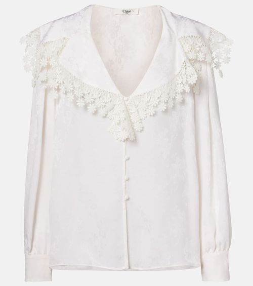 Chloé Lace-trimmed floral jacquard silk blouse