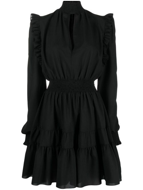 Ruched long-sleeve mini dress - Black