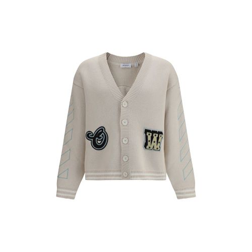 Star Logo Diagonal Varsity Cotton Cardigan — Beige