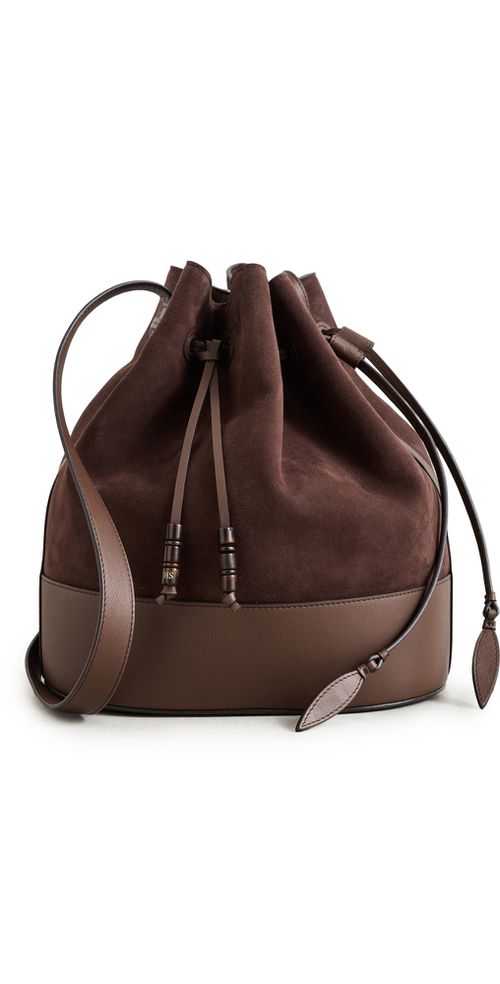 Extra Large Drawstring Bucket Bag In Suede Dark Brown One Size