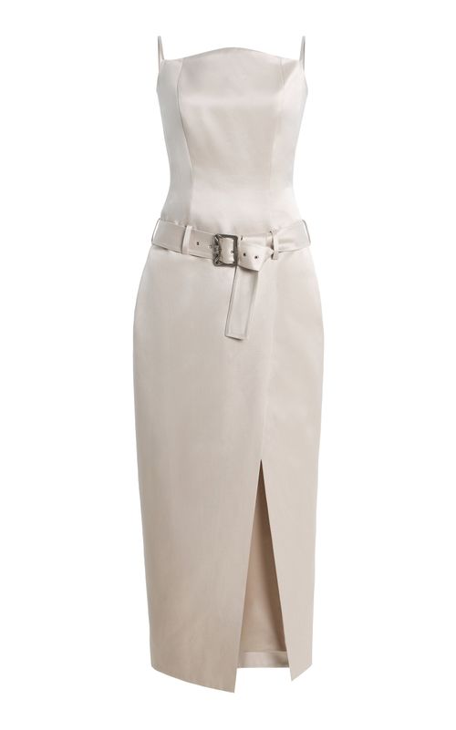 Exclusive Julie Belted Cotton-Silk Satin Midi Dress - Moda Operandi
