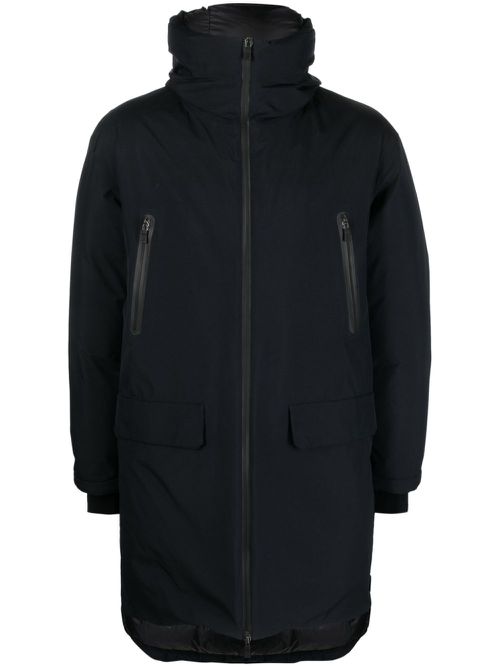 Logo-print zip-up hooded down coat - Blue